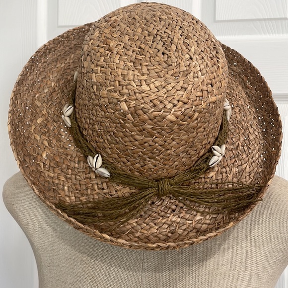 Sun N sand naturally hat wide brim summer Straw seashells tan one size fits most - Picture 9 of 10